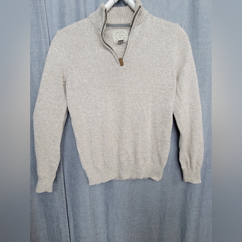 St. John's Bay Men's Tan Pullover Sweatshirt Size Small 100% Cotton Mock Neck